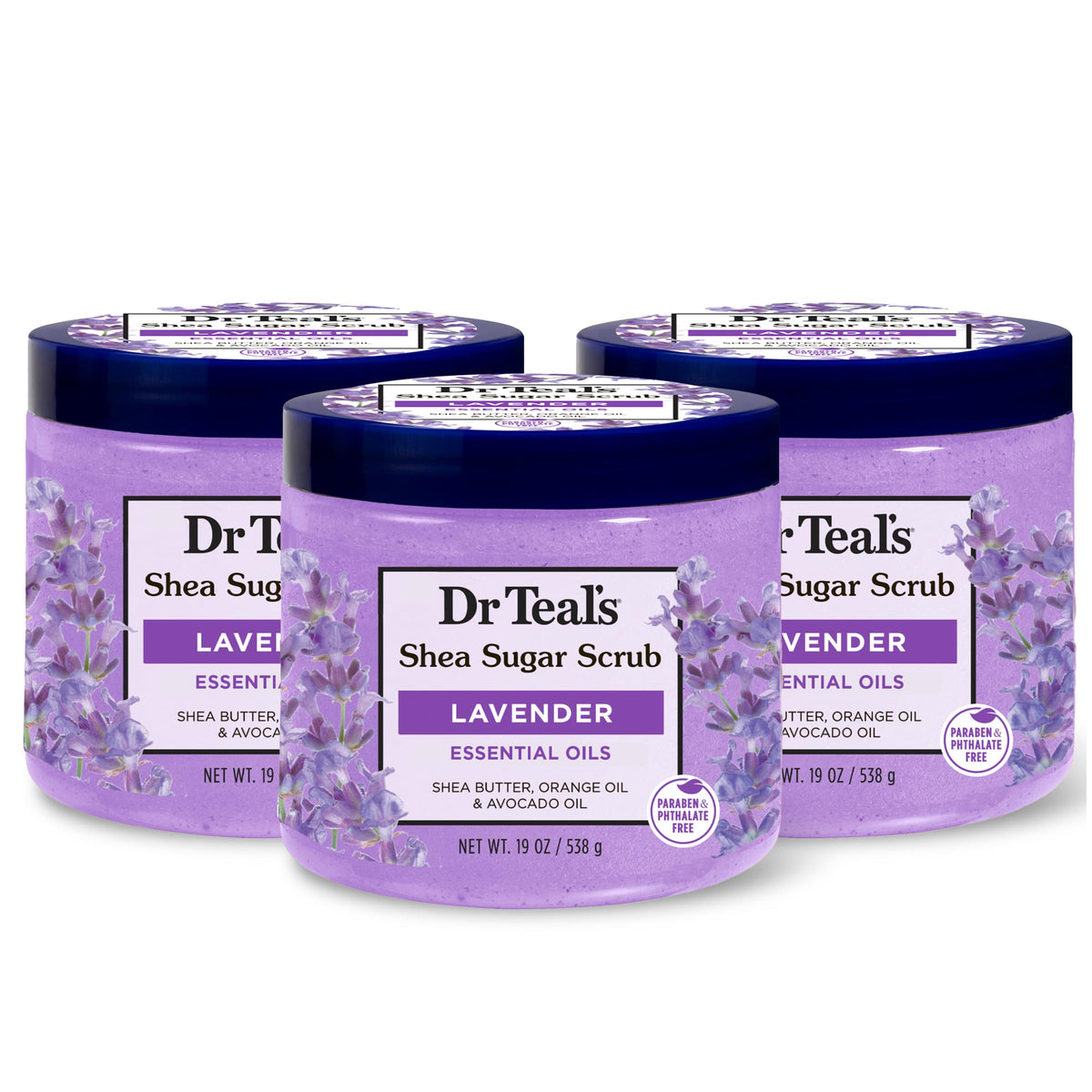 Dr Teal's Shea Sugar Body Scrub, Shea Butter with Almond Oil & Essential Oils, 19 oz (Pack of 3)