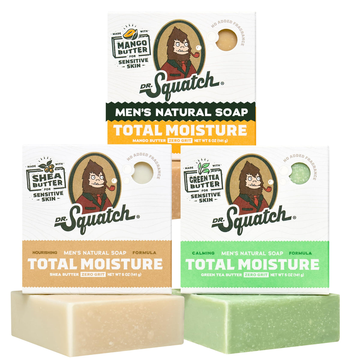 Dr. Squatch Natural Men’s Bar Soap - Cold Process Body Soap Bar with Natural Oils - Gifts for Men - Birchwood Breeze, Fresh Falls & Wood Barrel Bourbon (5 oz, 3-Pack)