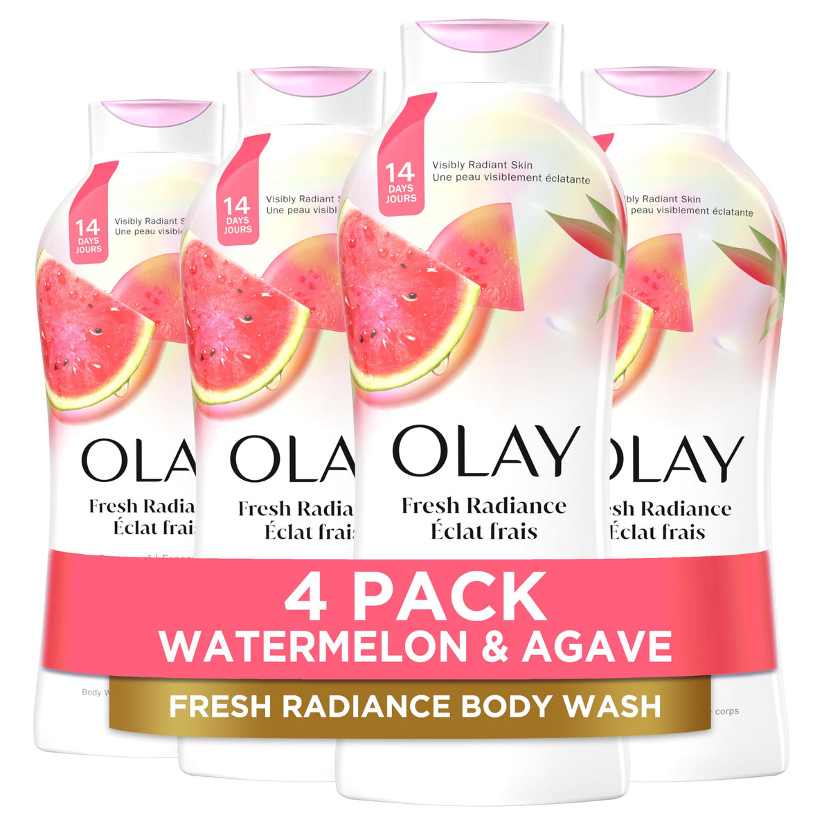 Olay Body Wash for Women, Fresh Radiance, Refreshing & Renewing, Made with Plant Based Cleansers, B3 Botanical Complex, For All Skin Types, Birch Water & Lavender Scent, 33 fl oz (Pack of 4)