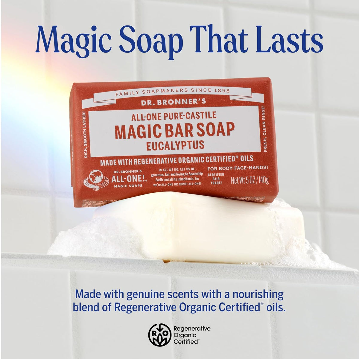 Dr. Bronner's Castile Bar Soap for Men & Women, Eucalyptus, 5 oz, 2-Pack