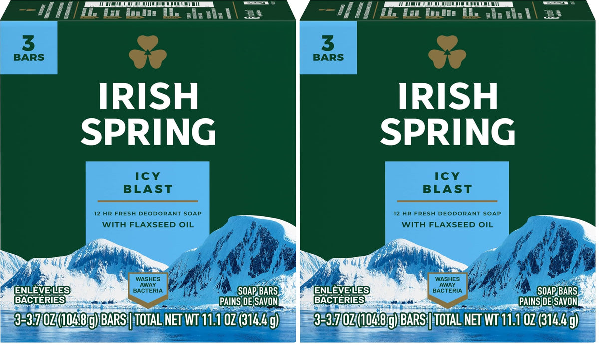 Irish Spring Bath Bar, 3 x 3.75 Oz bars, Icy Blast, 11.25 Oz