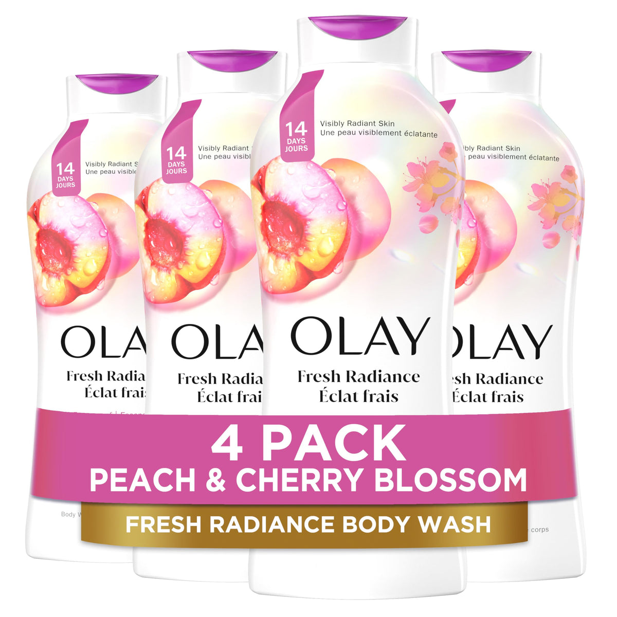 Olay Body Wash for Women, Fresh Radiance, Refreshing & Renewing, Made with Plant Based Cleansers, B3 Botanical Complex, For All Skin Types, Birch Water & Lavender Scent, 33 fl oz (Pack of 4)