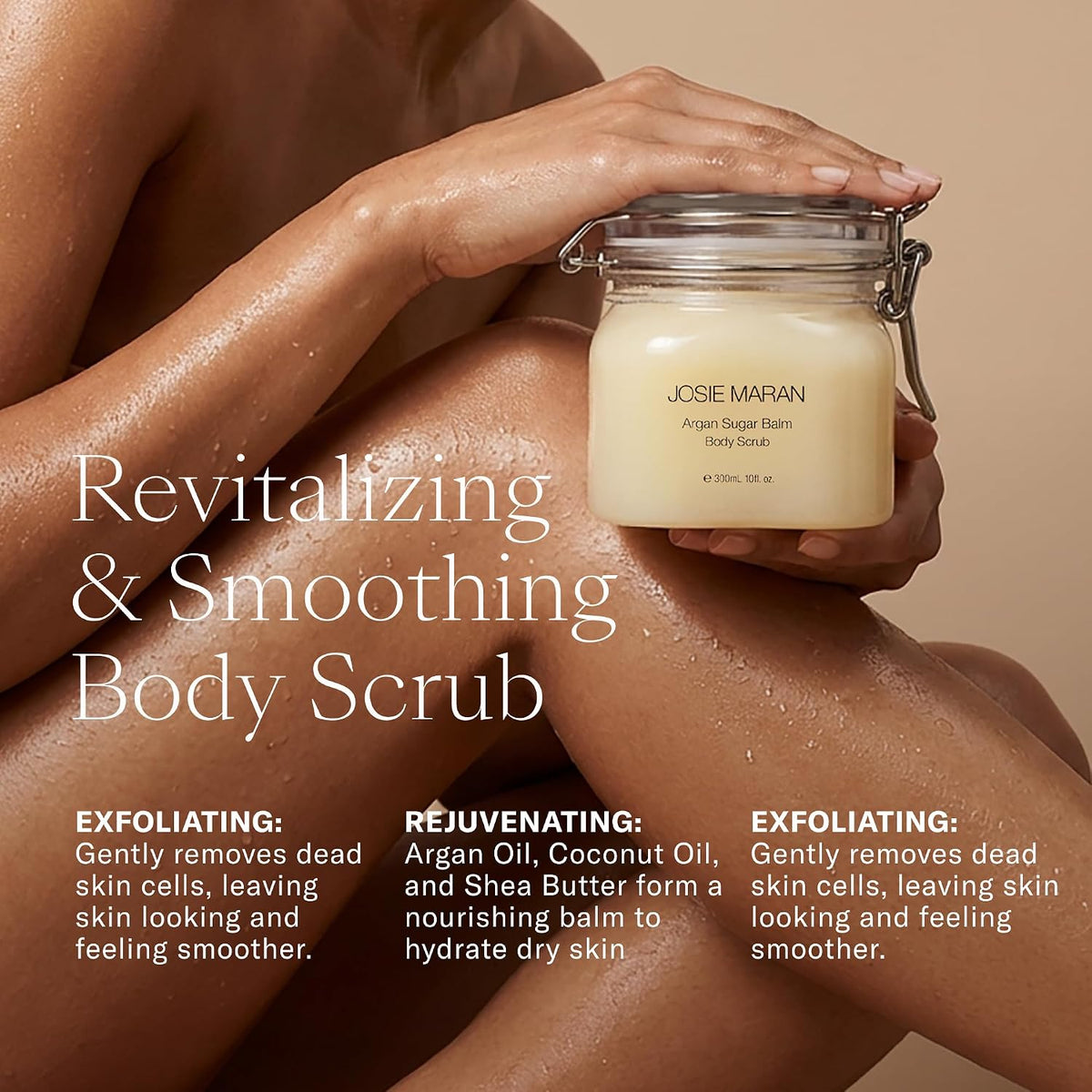 Josie Maran Argan Sugar Balm Body Scrub - Exfoliating Sugar Scrub with 100% Pure Argan Oil & Coconut Oil - Softens, Smoothes & Hydrates Dry Skin - Vegan + Cruelty Free - Vanilla Bean (10 oz)