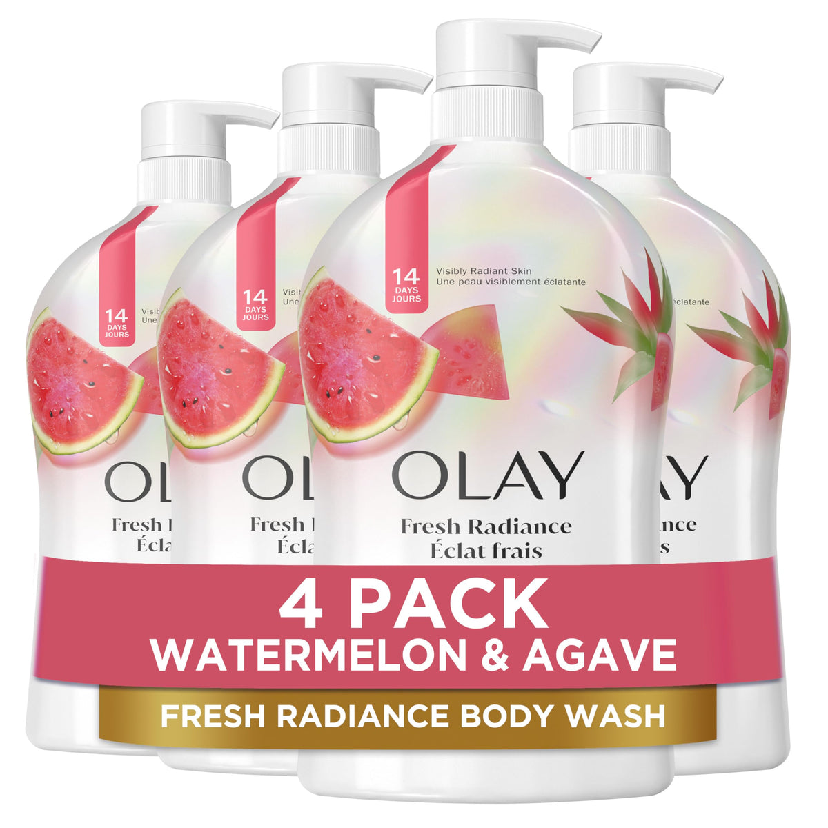 Olay Body Wash for Women, Fresh Radiance, Refreshing & Renewing, Made with Plant Based Cleansers, B3 Botanical Complex, For All Skin Types, Birch Water & Lavender Scent, 33 fl oz (Pack of 4)