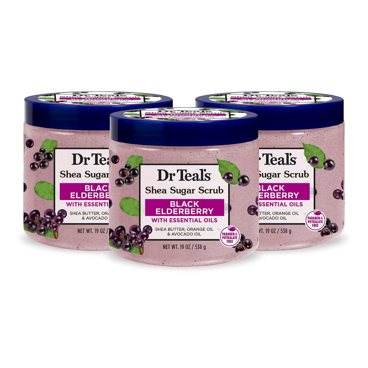 Dr Teal's Shea Sugar Body Scrub, Shea Butter with Almond Oil & Essential Oils, 19 oz (Pack of 3)
