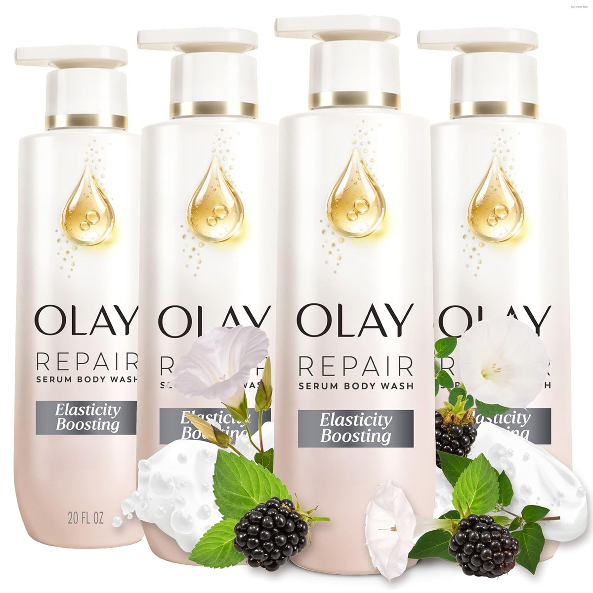 Olay Elasticity Boosting Repair Body Wash for Women, Triple Complex with Repair Lipds, Vitamin B3 & Collagen Peptide, Intense Hydration & Long-Lasting Moisture, For All Skin Types, 20 oz (Pack of 4)