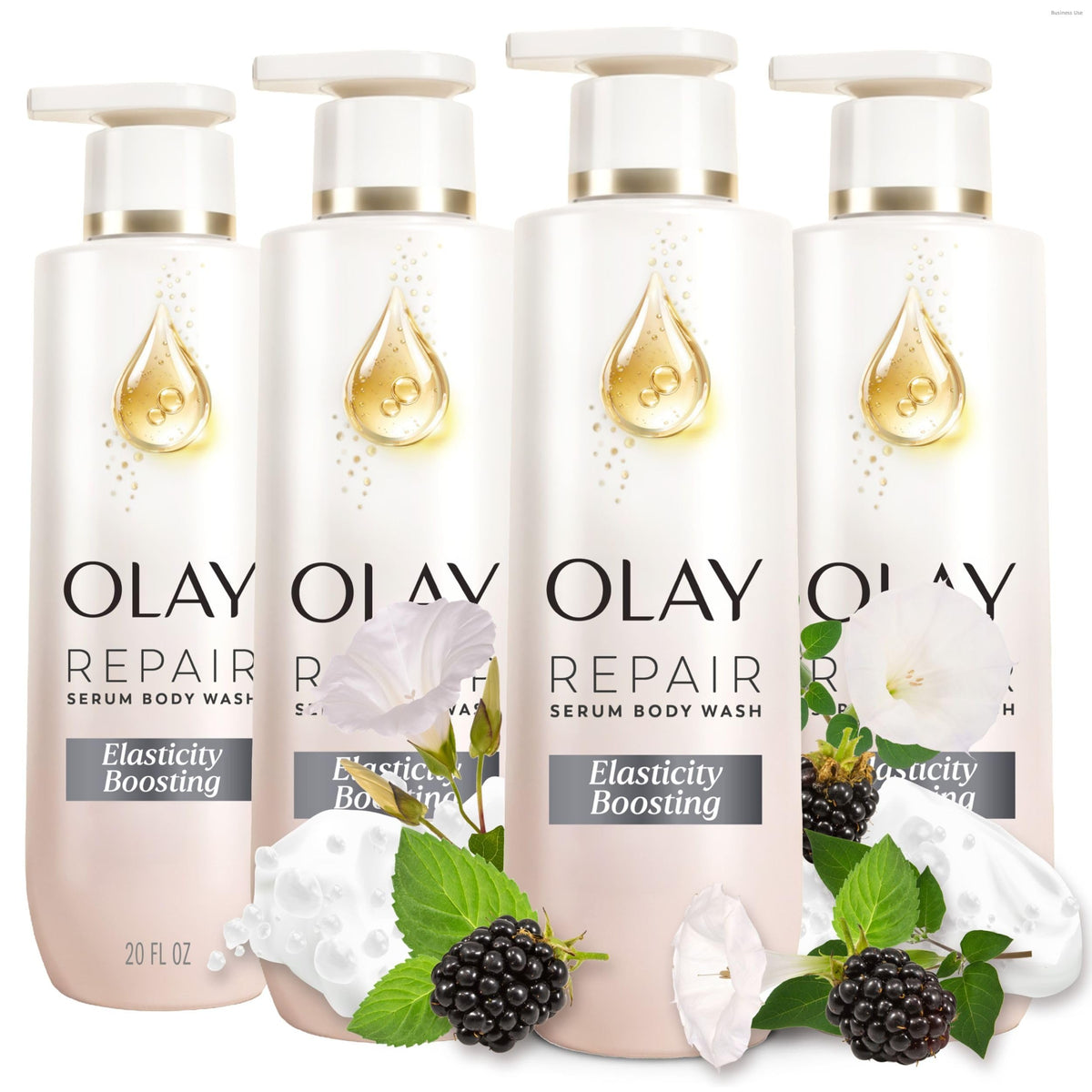 Olay Elasticity Boosting Repair Body Wash for Women, Triple Complex with Repair Lipds, Vitamin B3 & Collagen Peptide, Intense Hydration & Long-Lasting Moisture, For All Skin Types, 20 oz (Pack of 4)