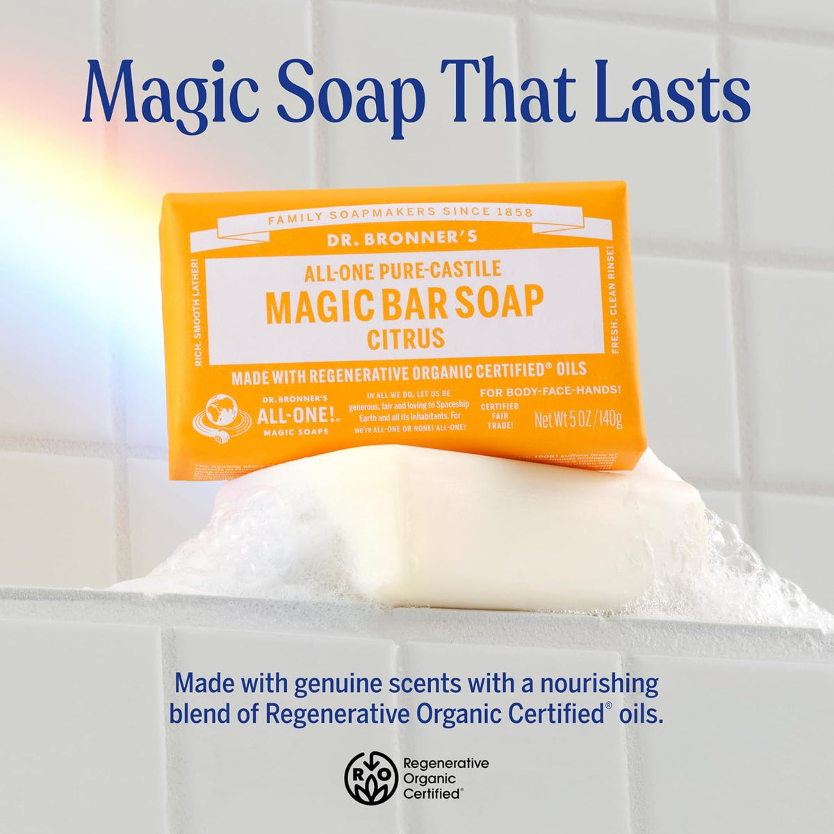 Dr. Bronner's Pure-Castile Bar Soap for Men & Women, Citrus, 5 oz, 6-Pack