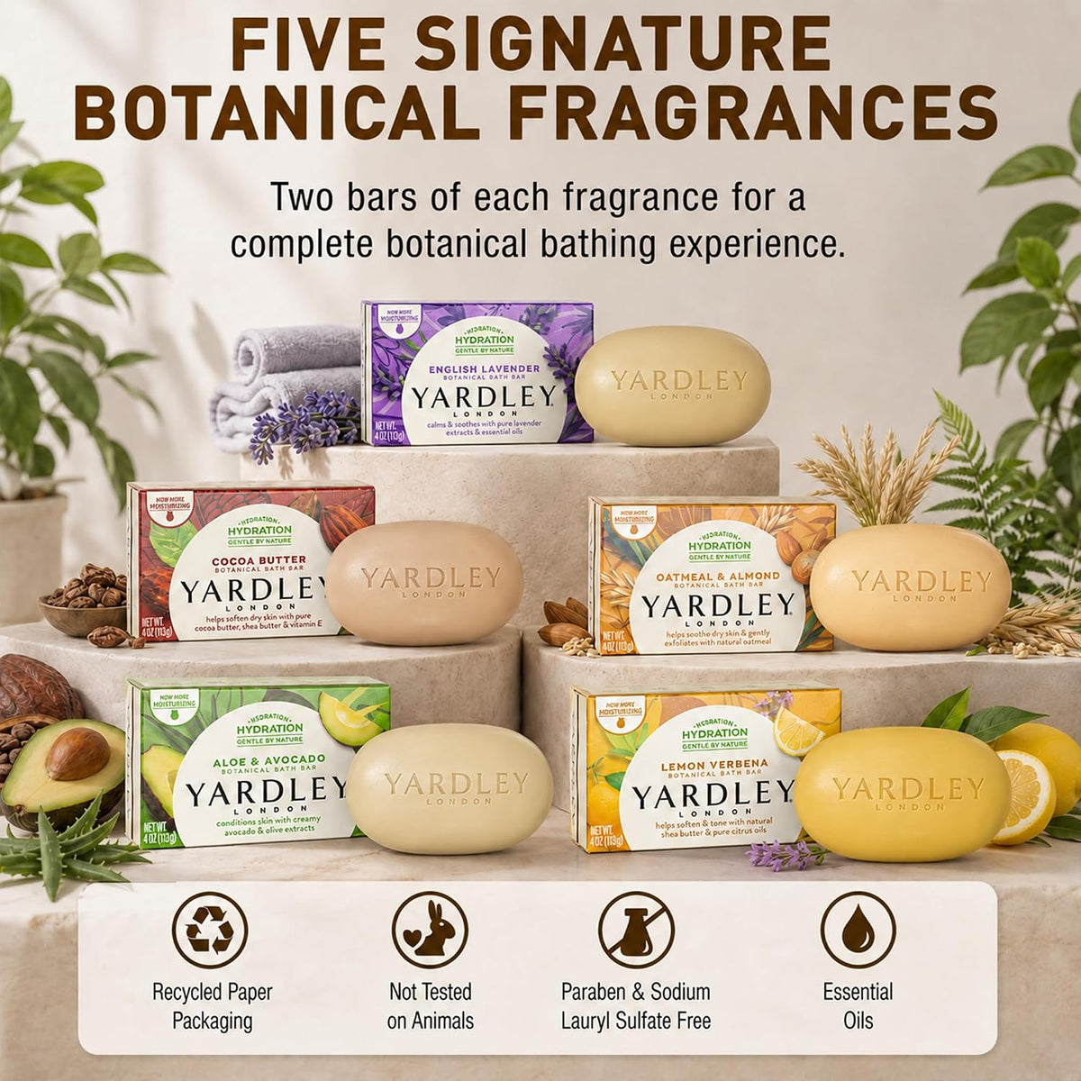 Yardley London Scented Bar Soap Variety Pack - 10 Bars Bath Soap Gift Set for Women & Men: English Lavender, Oatmeal & Almond, Aloe & Avocado, Cocoa Butter, Lemon Verbena Moisturizing Soap Bars