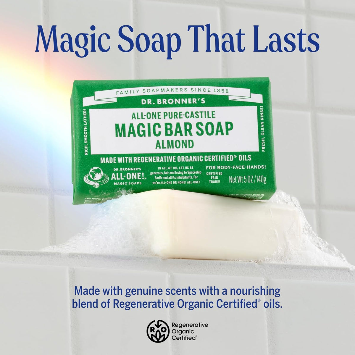 Dr. Bronner's Pure-Castile Bar Soap for Men & Women, Almond, 5 oz, 6-Pack