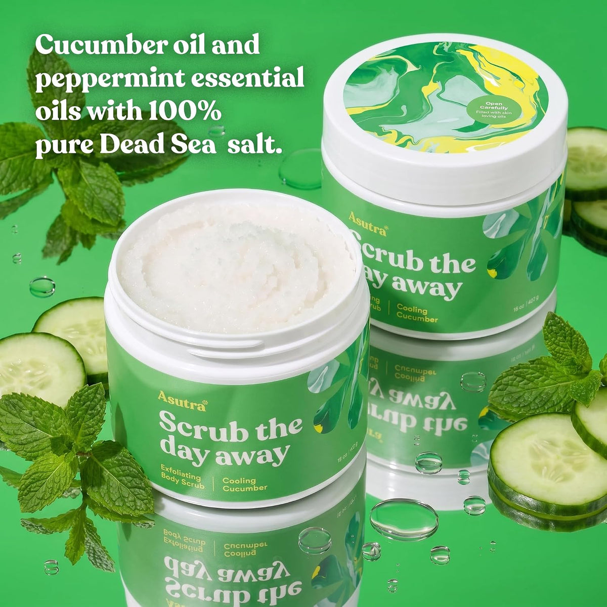 ASUTRA Dead Sea Salt Essential Oil Body Scrub (16 Ounce, Cooling Cucumber)