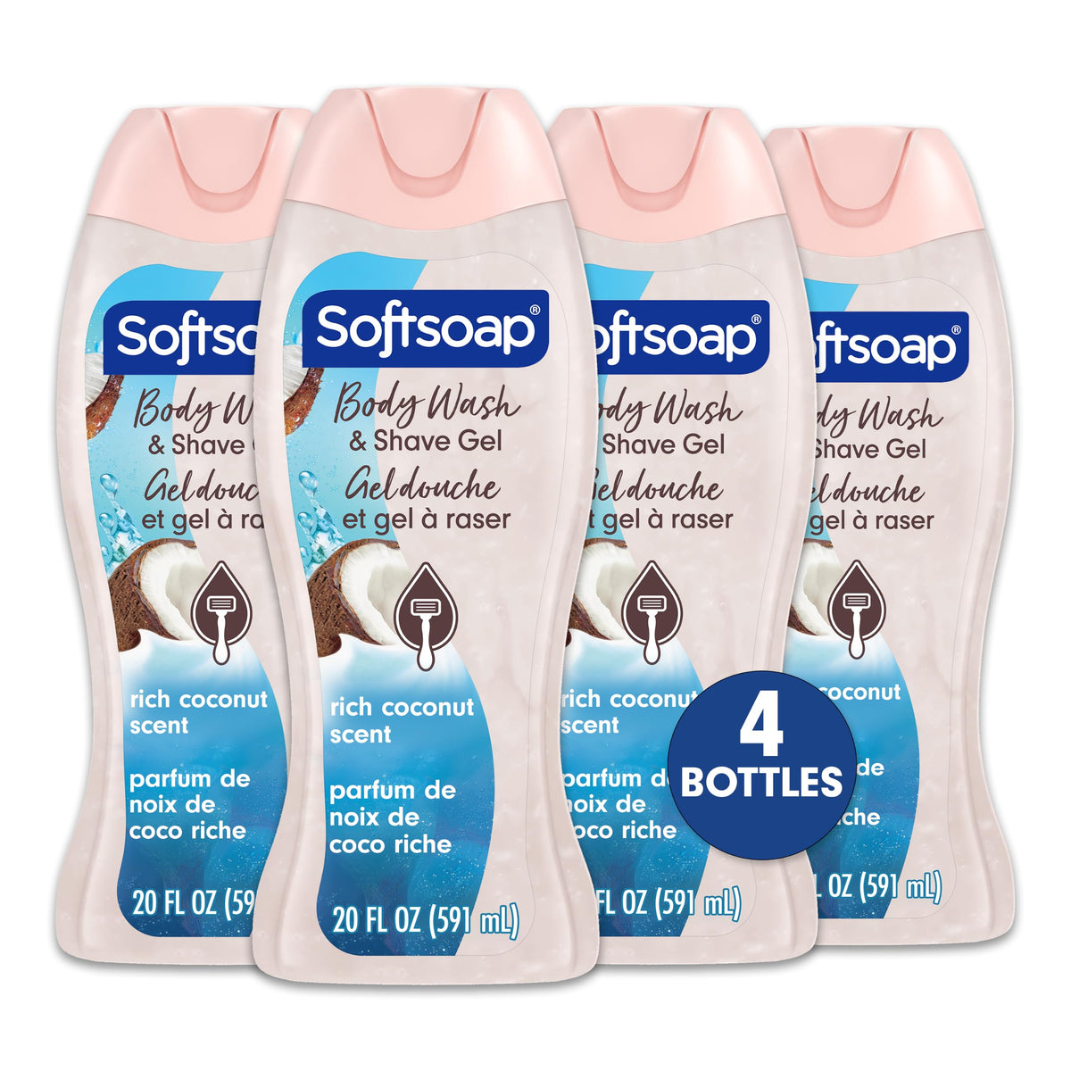 Softsoap Body Wash, Coconut Butter Scrub , Exfoliating Body Wash, 20 Ounce, 4 Pack
