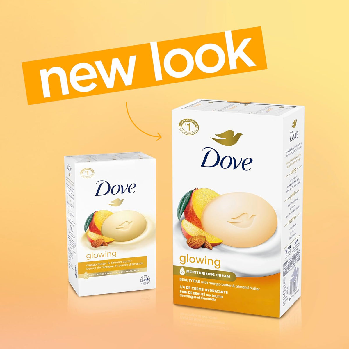 Dove Glowing Beauty Bar Soap , Mango & Almond Butters, I 8 Count 3.75 oz