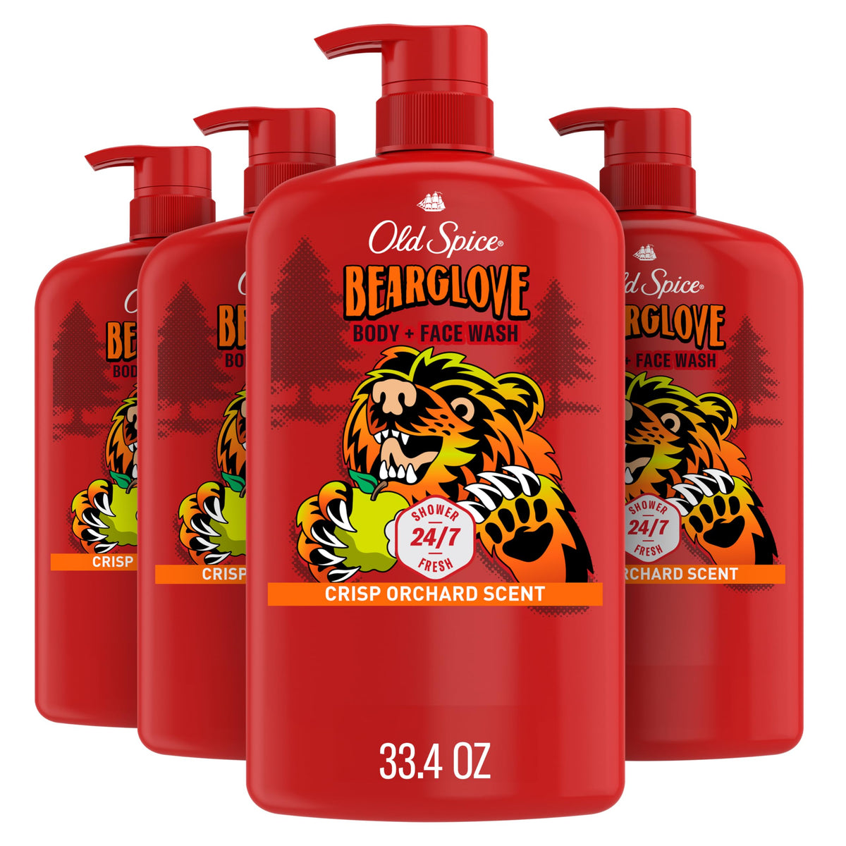 Old Spice Body Wash for Men, 24/7 Shower Fresh with Long Lasting Scent, Refreshing 3X Defense, Red Collection, Swagger with Cedarwood Scent, 33.4 oz (Pack of 4)