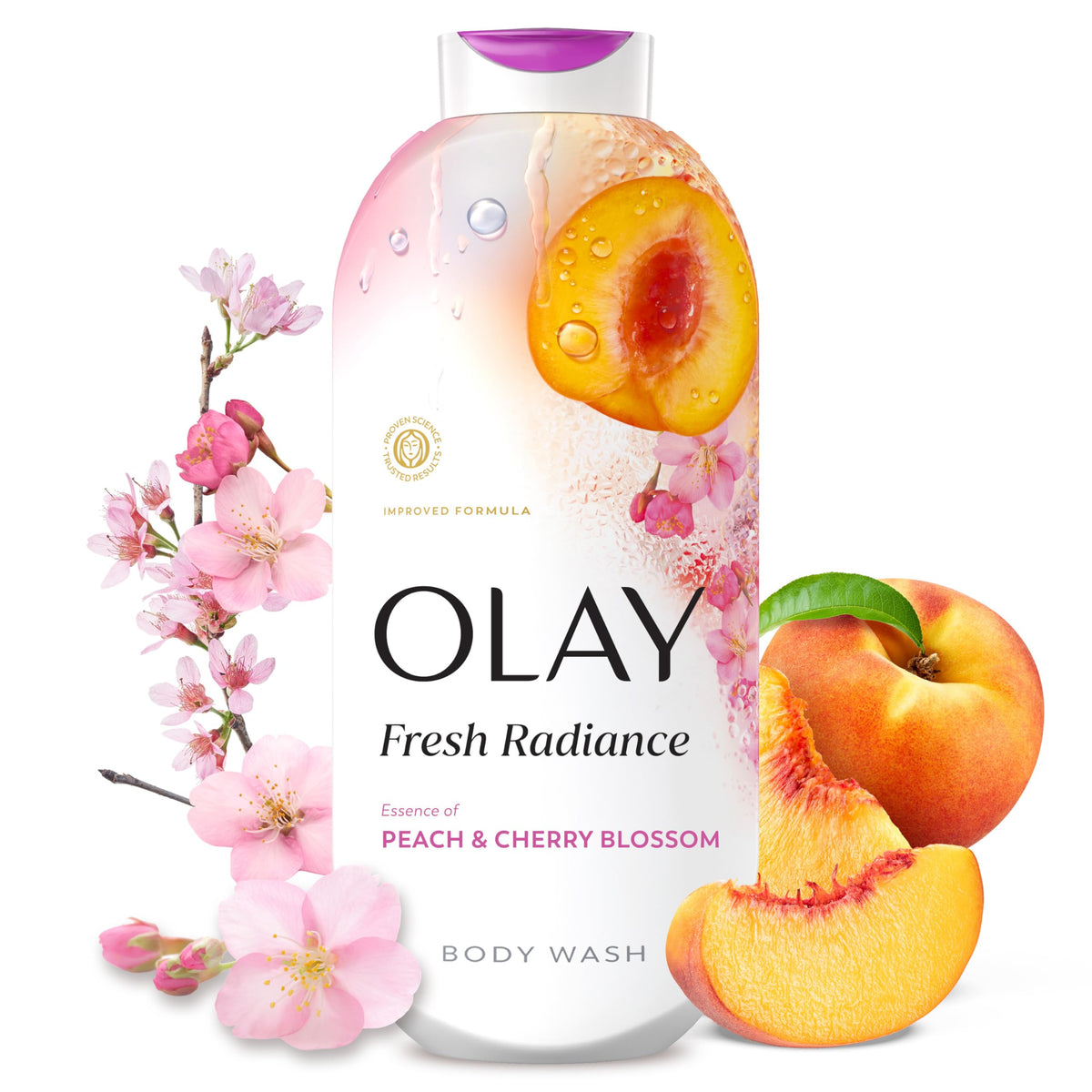 Olay Body Wash for Women, Fresh Radiance, 24/7 Skin-Loving Freshness, Visibly Radiant, Plant Based Cleansers, Vitamin B3 & Antioxidant Blend, For All Skin Types, Orchid & Black Currant Scent, 22 fl oz