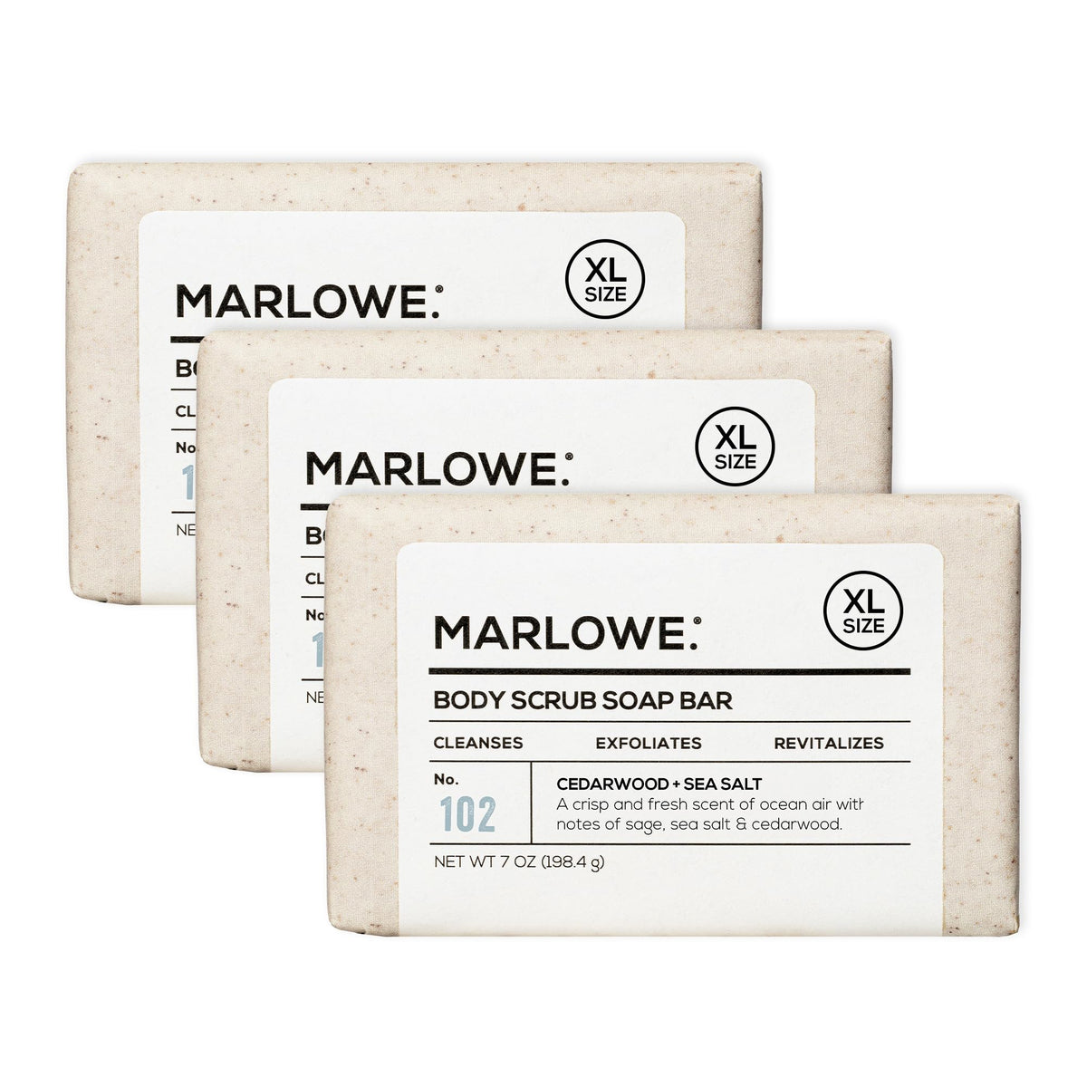 MARLOWE. Body Scrub Soap, Exfoliating Soap Bar, Sage + Fir, 7 oz (3 Bars)