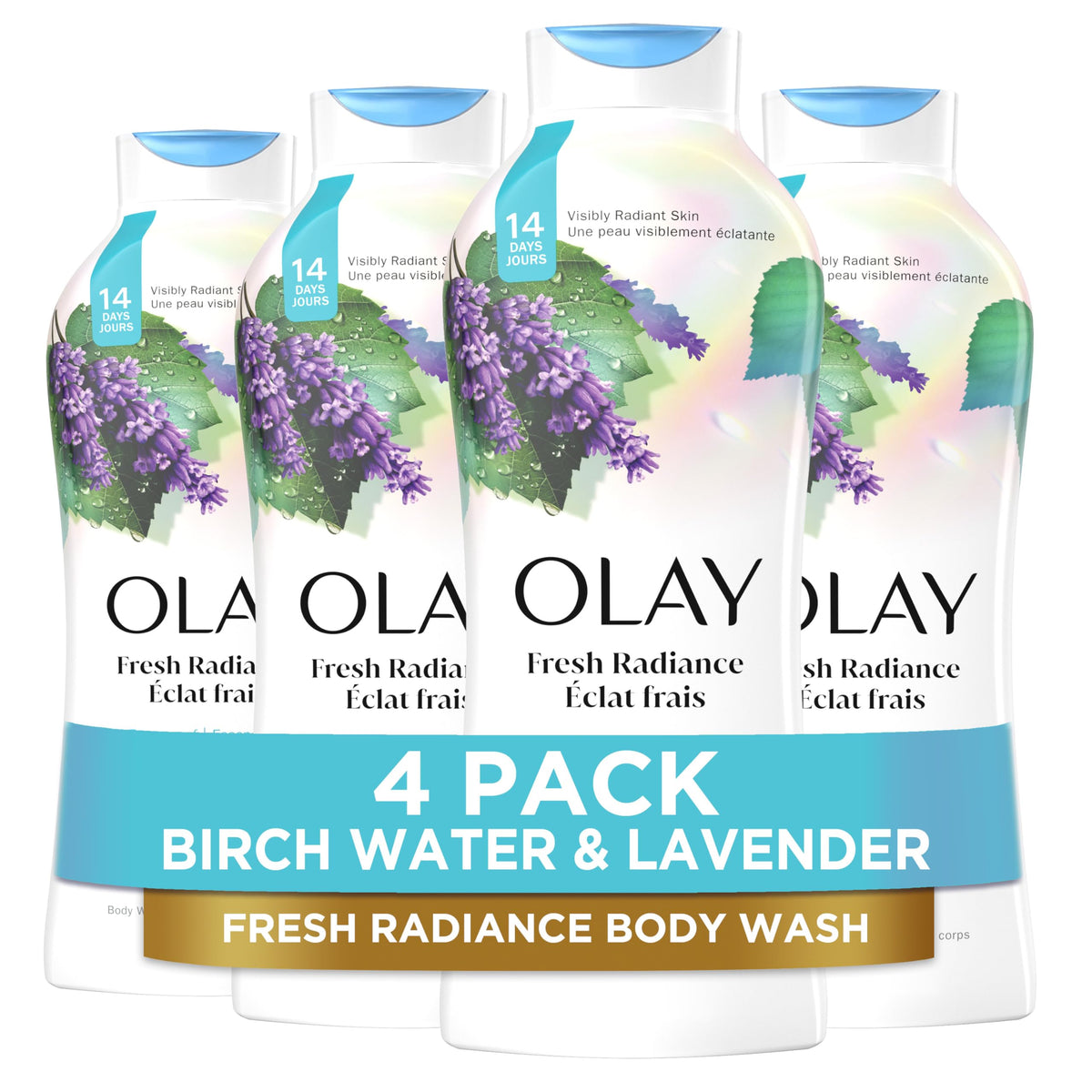 Olay Body Wash for Women, Fresh Radiance, 24/7 Skin-Loving Freshness, Visibly Radiant, Plant Based Cleansers, Vitamin B3 & Antioxidant Blend, For All Skin Types, Orchid & Black Currant Scent, 22 fl oz