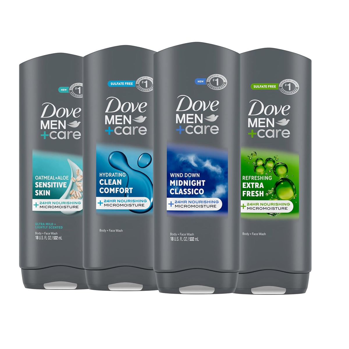 DOVE MEN Body Wash For Hydrated, Smooth Skin, 4 Count, 18 fl oz