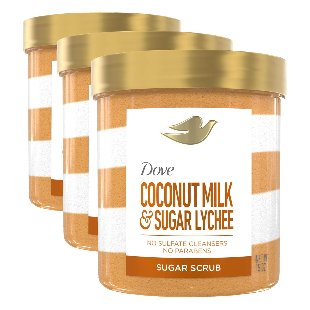 Dove Sugar Body Scrub Coconut & Lychee For Exfoliated & Hydrated skin 15 oz