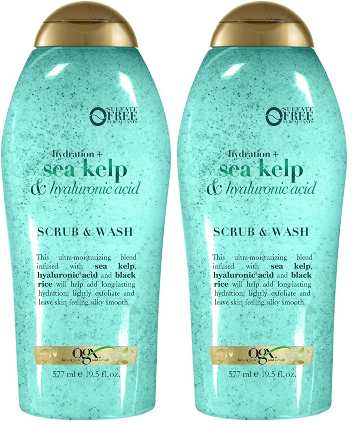 OGX Hydration + Sea Kelp & Hyaluronic Acid Sulfate-Free Lightly Moisturizing Body Scrub with Black Rice, Gentle Exfoliating Daily Body Wash to Soften & Smooth Skin, 19.5 Fl Oz