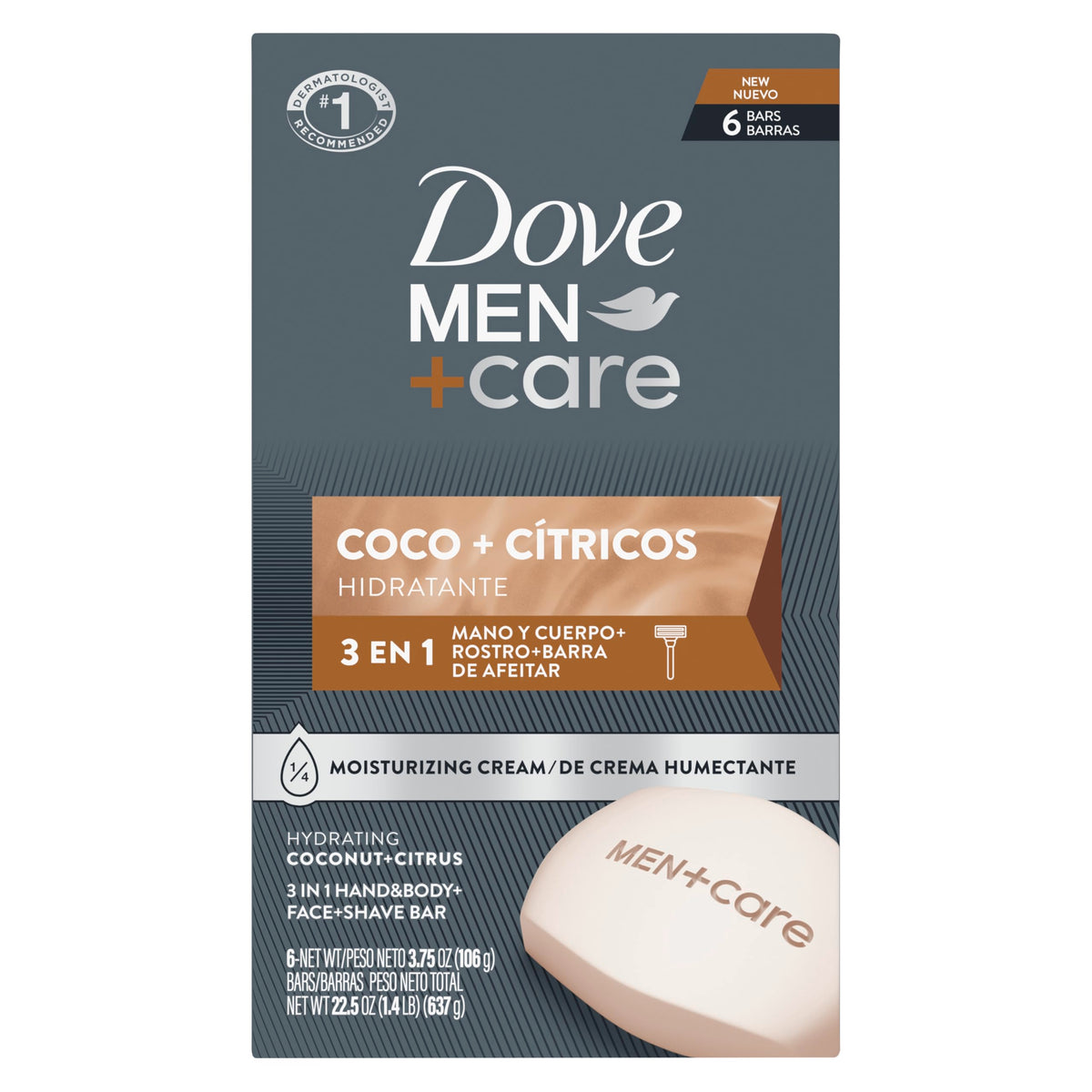 Dove Men Hidratante Coco + Cítricos Hand & Body Face 6 Count 3.75 oz