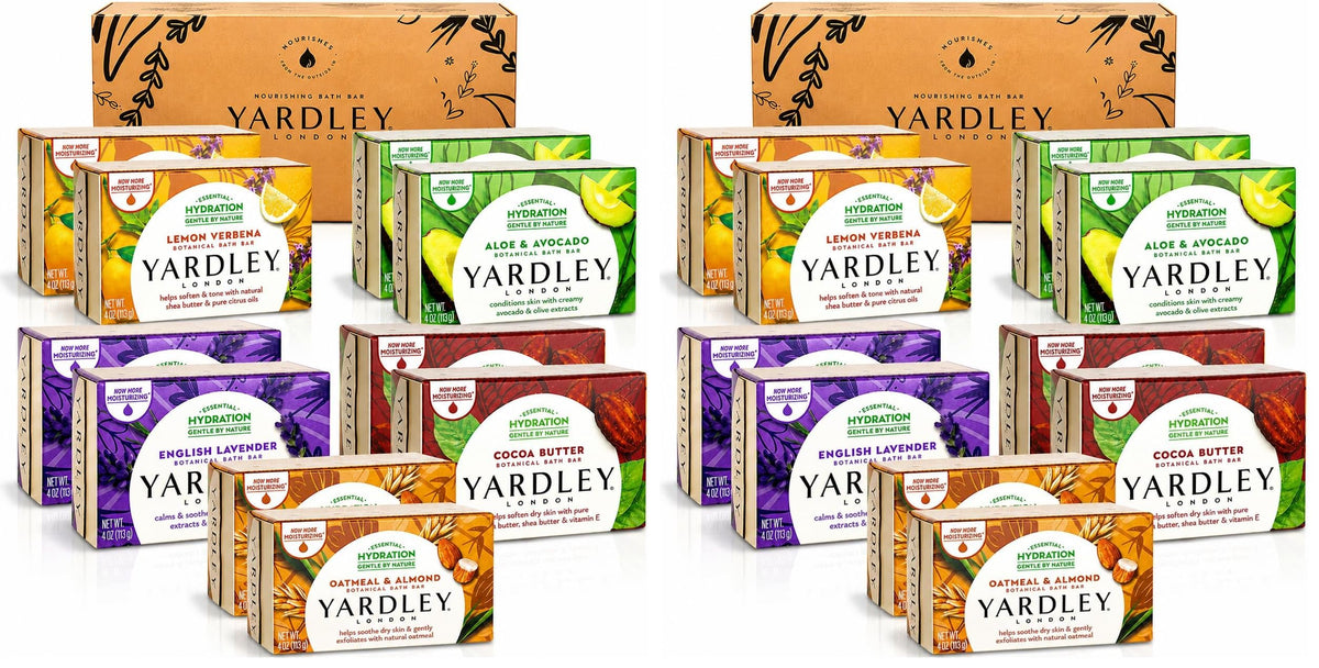 Yardley London Scented Bar Soap Variety Pack - 10 Bars Bath Soap Gift Set for Women & Men: English Lavender, Oatmeal & Almond, Aloe & Avocado, Cocoa Butter, Lemon Verbena Moisturizing Soap Bars