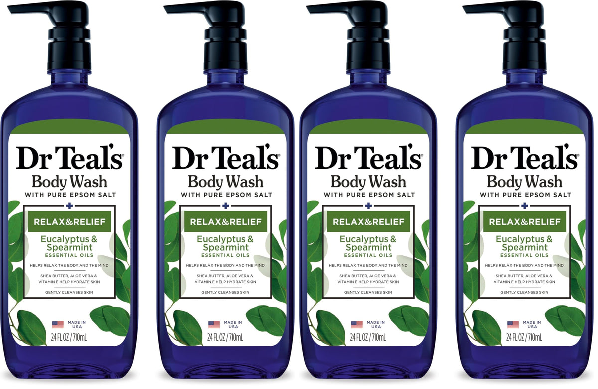 Dr Teal's Body Wash with Pure Epsom Salt, Relax & Relief with Eucalyptus & Spearmint, 24 fl oz (Pack of 2)