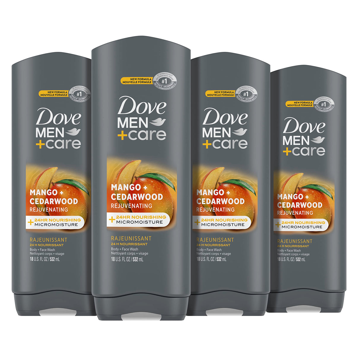 DOVE MEN Body Wash For Hydrated, Smooth Skin, 4 Count, 18 fl oz