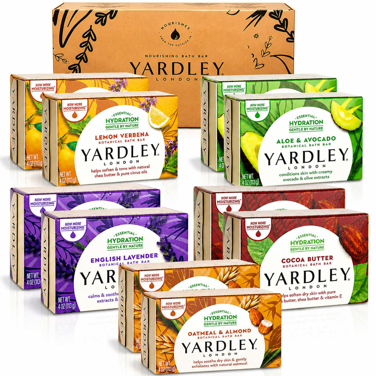 Yardley London Scented Bar Soap Variety Pack - 10 Bars Bath Soap Gift Set for Women & Men: English Lavender, Oatmeal & Almond, Aloe & Avocado, Cocoa Butter, Lemon Verbena Moisturizing Soap Bars