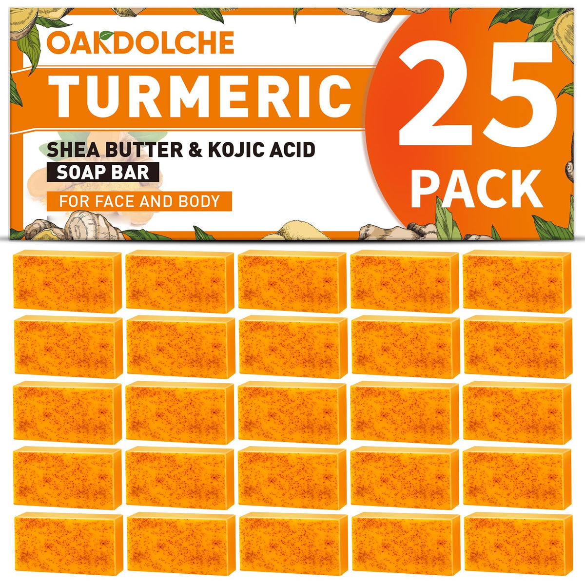 5 Pcs 80g Turmeric Kojic Acid Soap Bars with 2 Foaming Mesh Nets