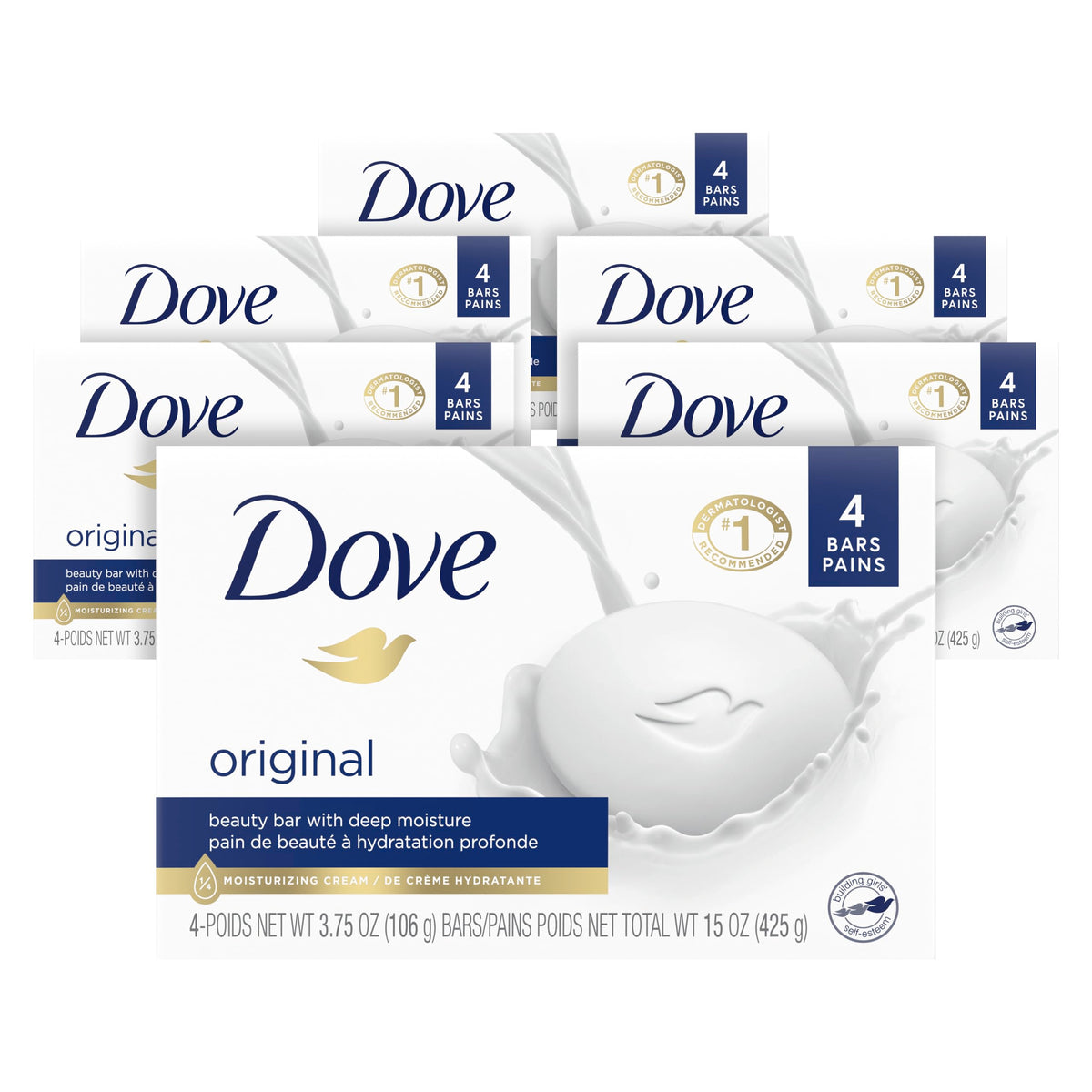 Dove Beauty Bar Soap Original 8 Count for Soft, Smooth Skin, with 1/4 Moisturizing Cream 3.75 oz