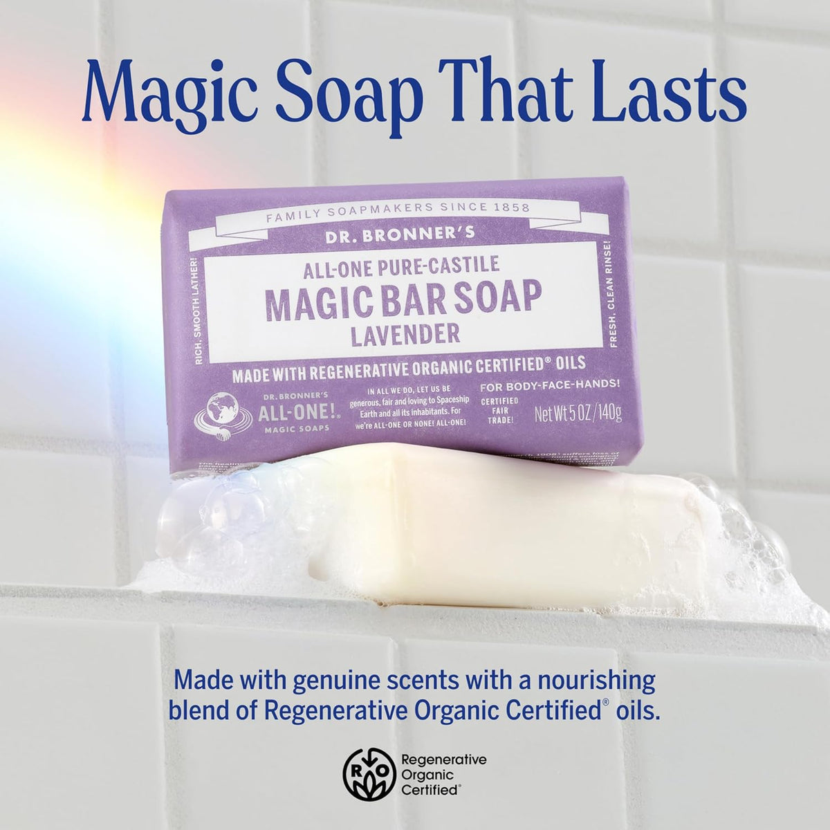 Dr. Bronner's Pure-Castile Bar Soap for Men & Women, Lavender, 5 oz, 2-Pack