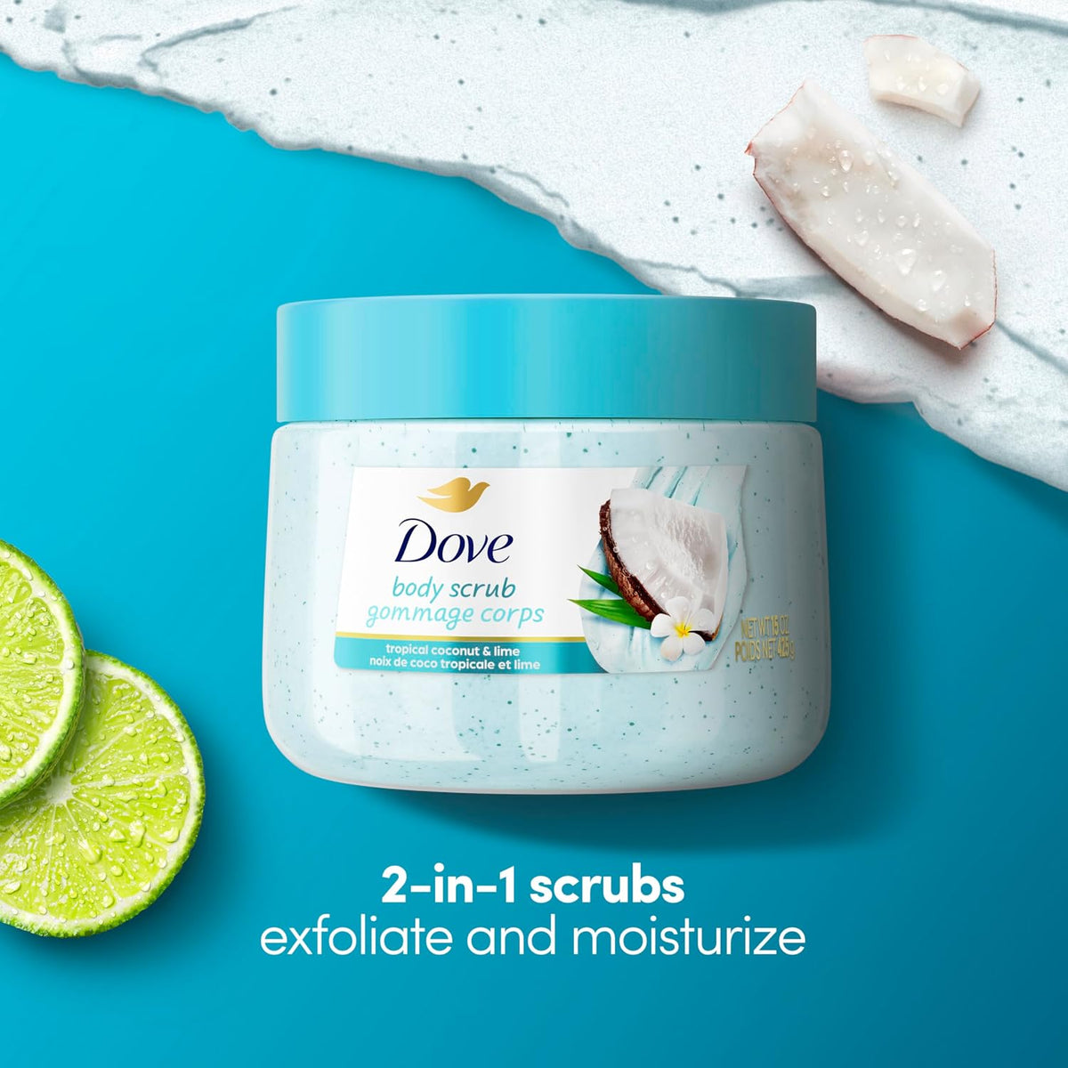 Dove Body Scrub - Coconut & Lime, pH-Balanced Whipped Texture, 15 oz