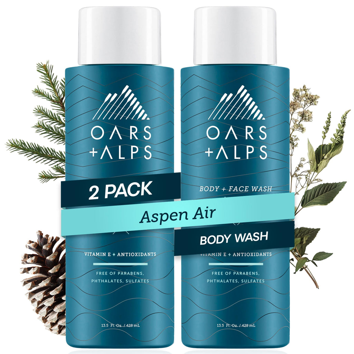 Oars + Alps Mens Body & Face Wash, Moisturizing Body Wash, 2pk, 13.5 Fl Oz