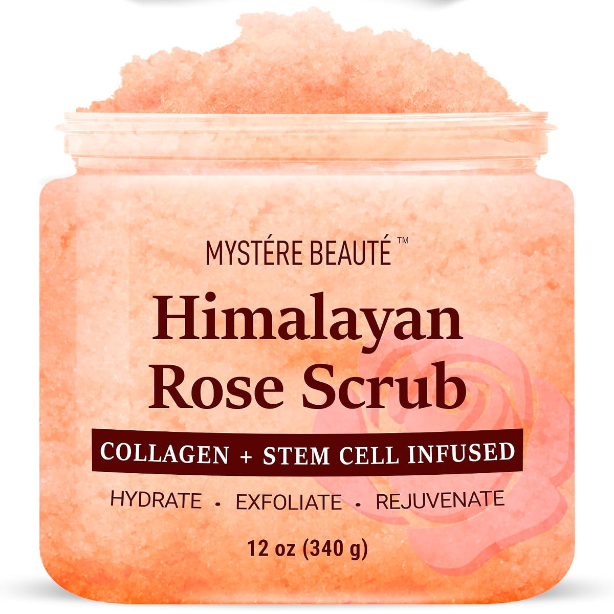 Himalayan Salt Body Scrub, Collagen & Rose Oil for Skin Cleansing, 12 fl oz