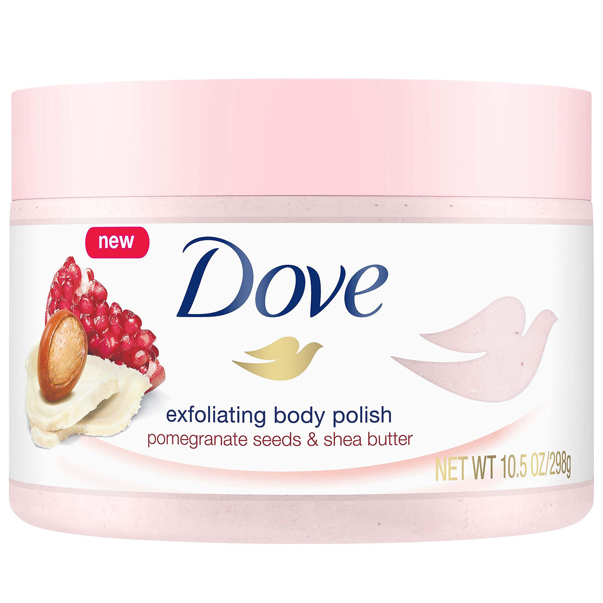 Dove Exfoliating Body Polish Scrub Reveals Visibly Smoother Skin Macadamia & Rice Milk Body Scrub That Nourishes Skin, 10.5 oz, 4 Count