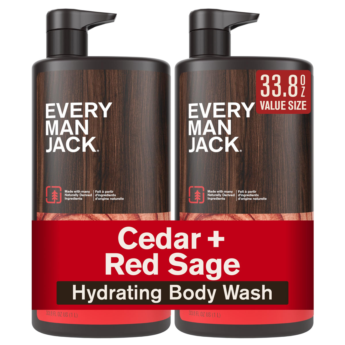 Every Man Jack Hydrating Amber Sandalwood Body Wash for Men, Value 2pk