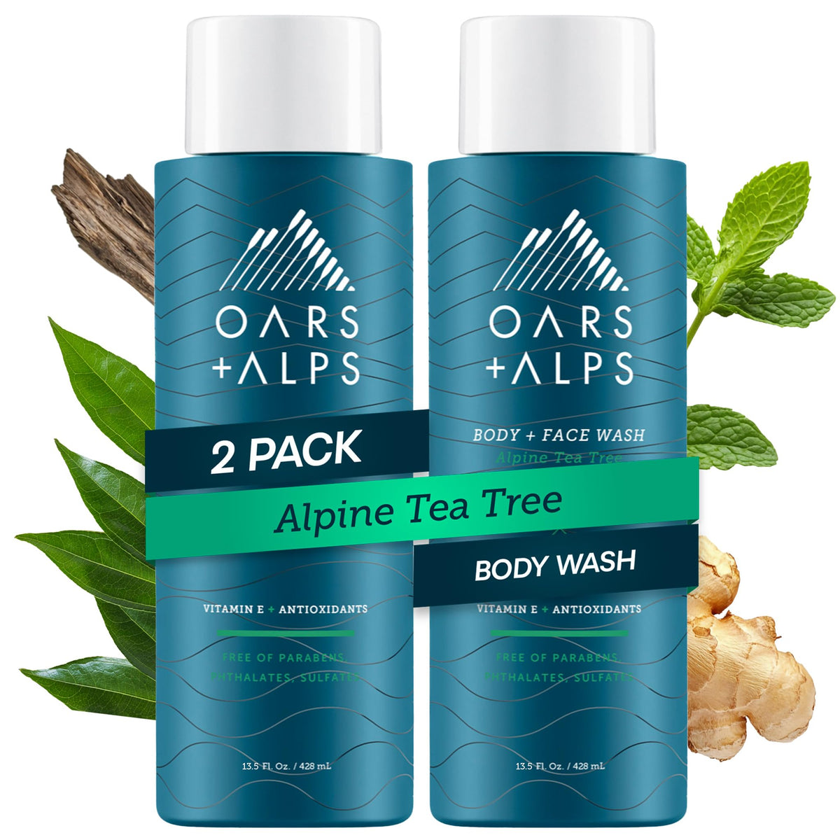 Oars + Alps Mens Body & Face Wash, Moisturizing Body Wash, 2pk, 13.5 Fl Oz