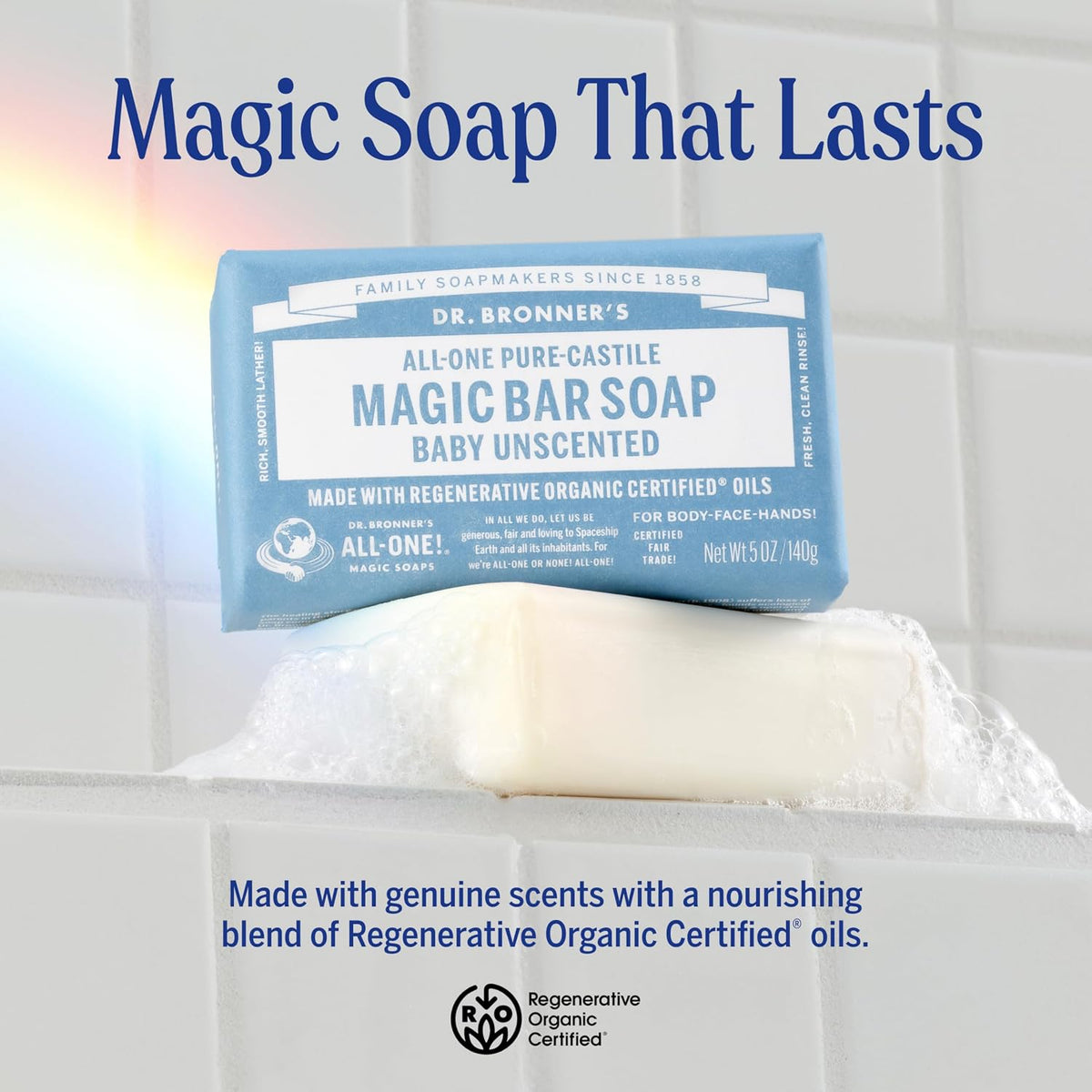 Dr. Bronner's Pure-Castile Bar Soap, Baby Unscented, 5 oz, 2-Pack