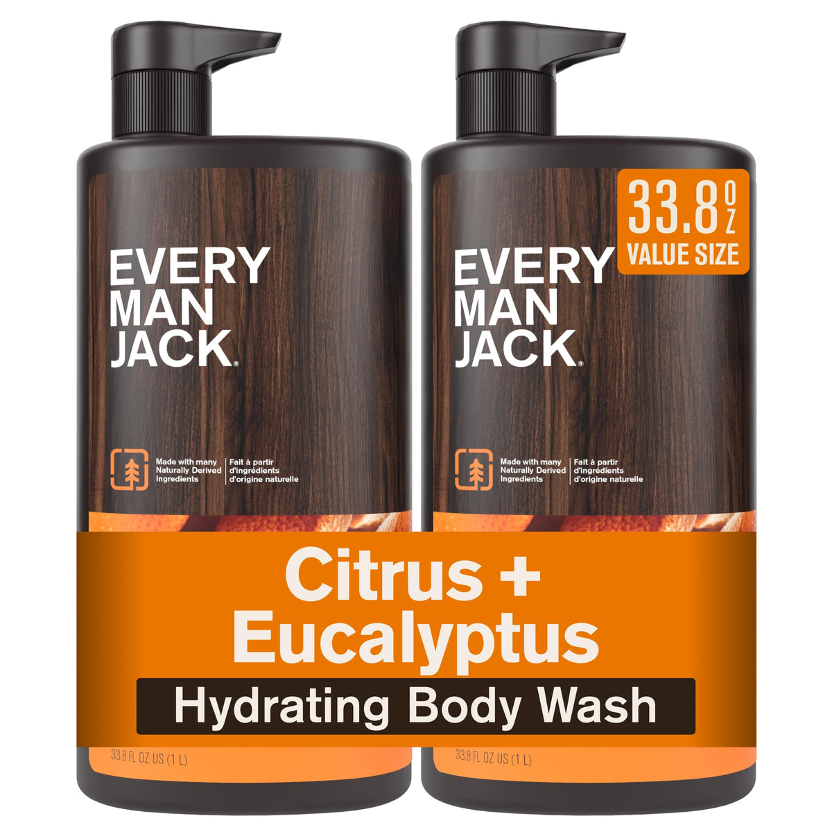 Every Man Jack Hydrating Amber Sandalwood Body Wash for Men, Value 2pk