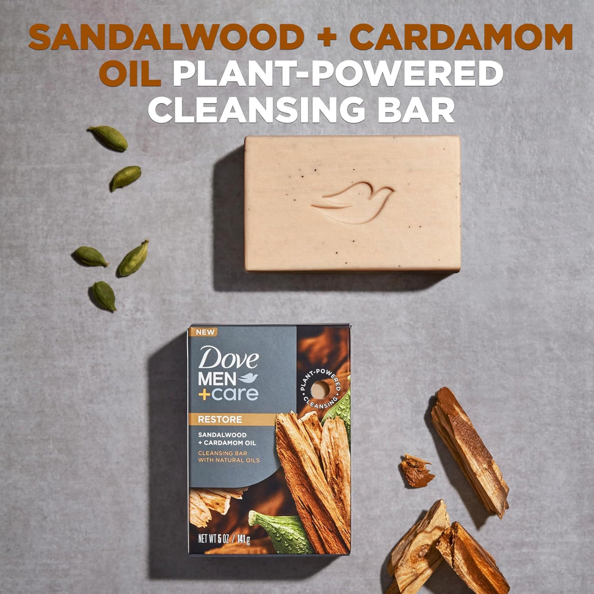 DOVE MEN Cleansing Bar Soap Sandalwood + Cardamom Oil 4 Bars 5 oz