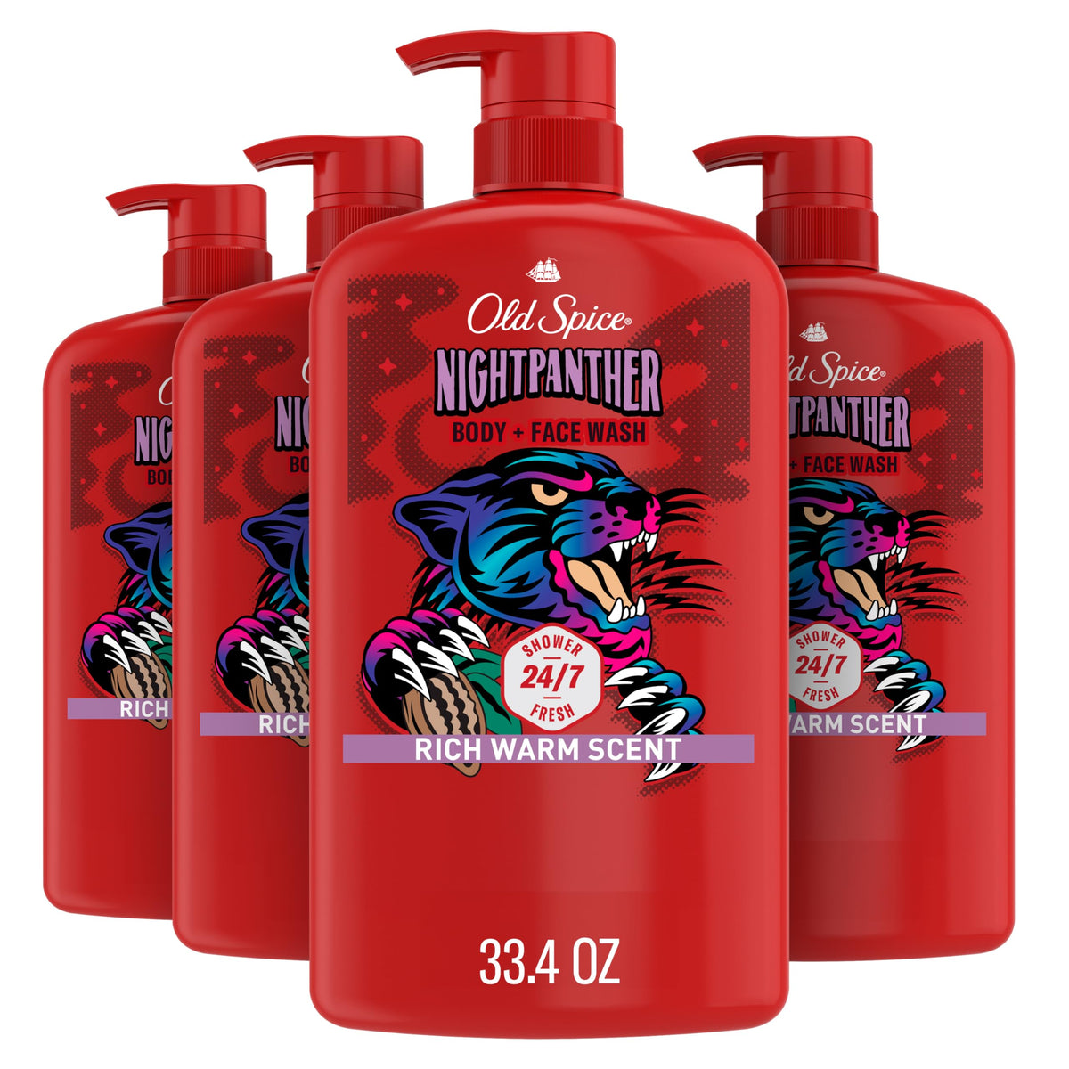 Old Spice Body Wash for Men, 24/7 Shower Fresh with Long Lasting Scent, Refreshing 3X Defense, Red Collection, Swagger with Cedarwood Scent, 33.4 oz (Pack of 4)