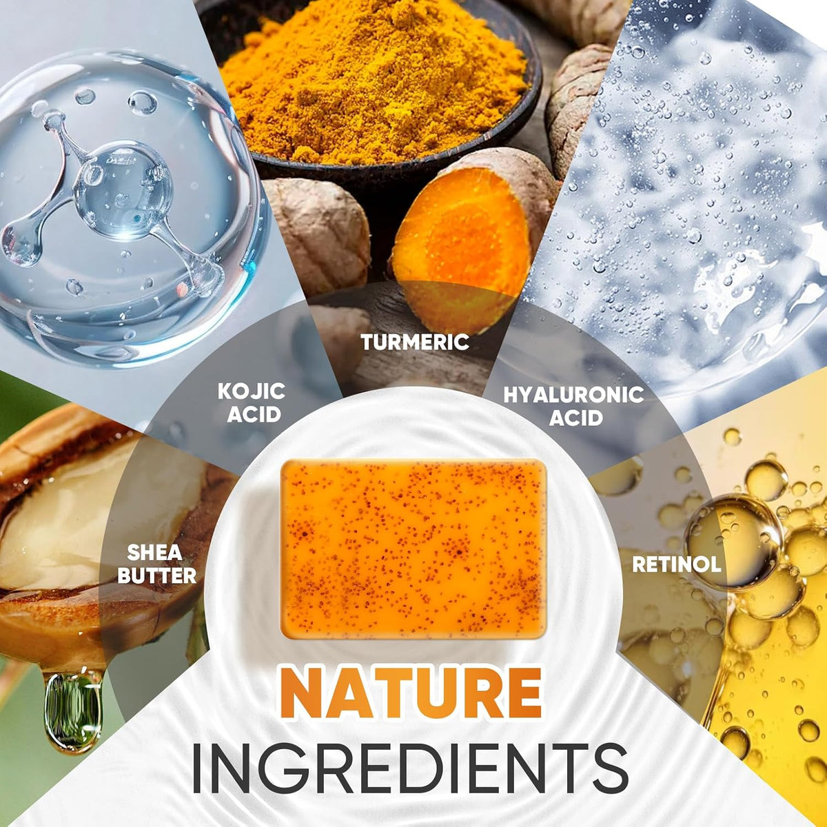 5 Pcs 80g Turmeric Kojic Acid Soap Bars with 2 Foaming Mesh Nets
