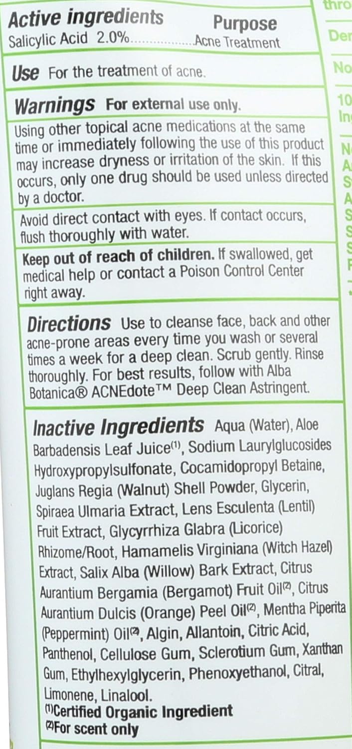 Alba Botanica Acnedote Maximum Strength Face & Body Scrub for Acne Treatment, Blackhead Scrub, 8 Oz