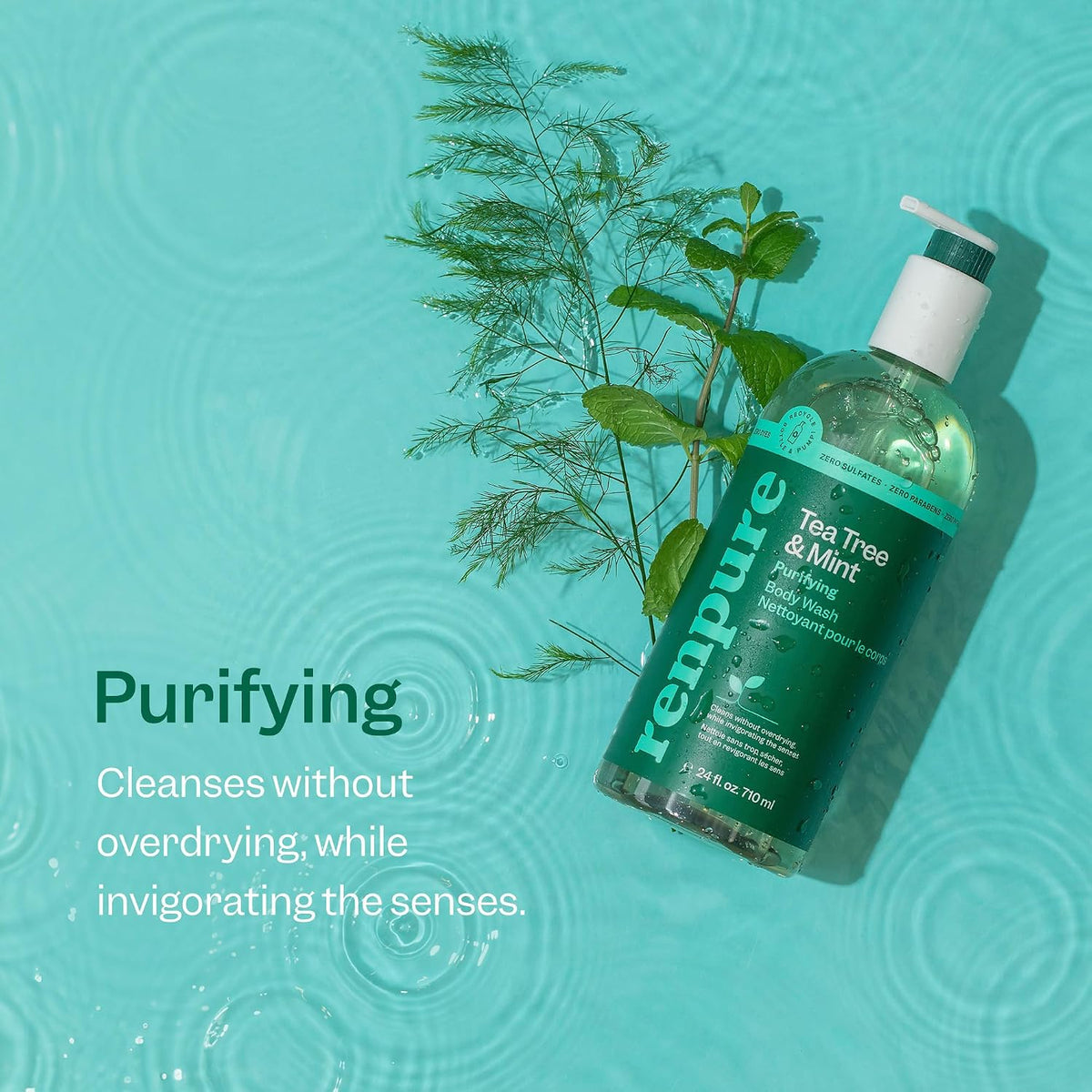 RENPURE Tea Tree & Mint Purifying Body Wash for All Skin Types, 2x24oz