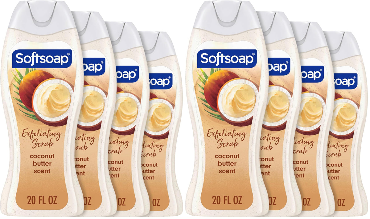 Softsoap Body Wash, Coconut Butter Scrub , Exfoliating Body Wash, 20 Ounce, 4 Pack