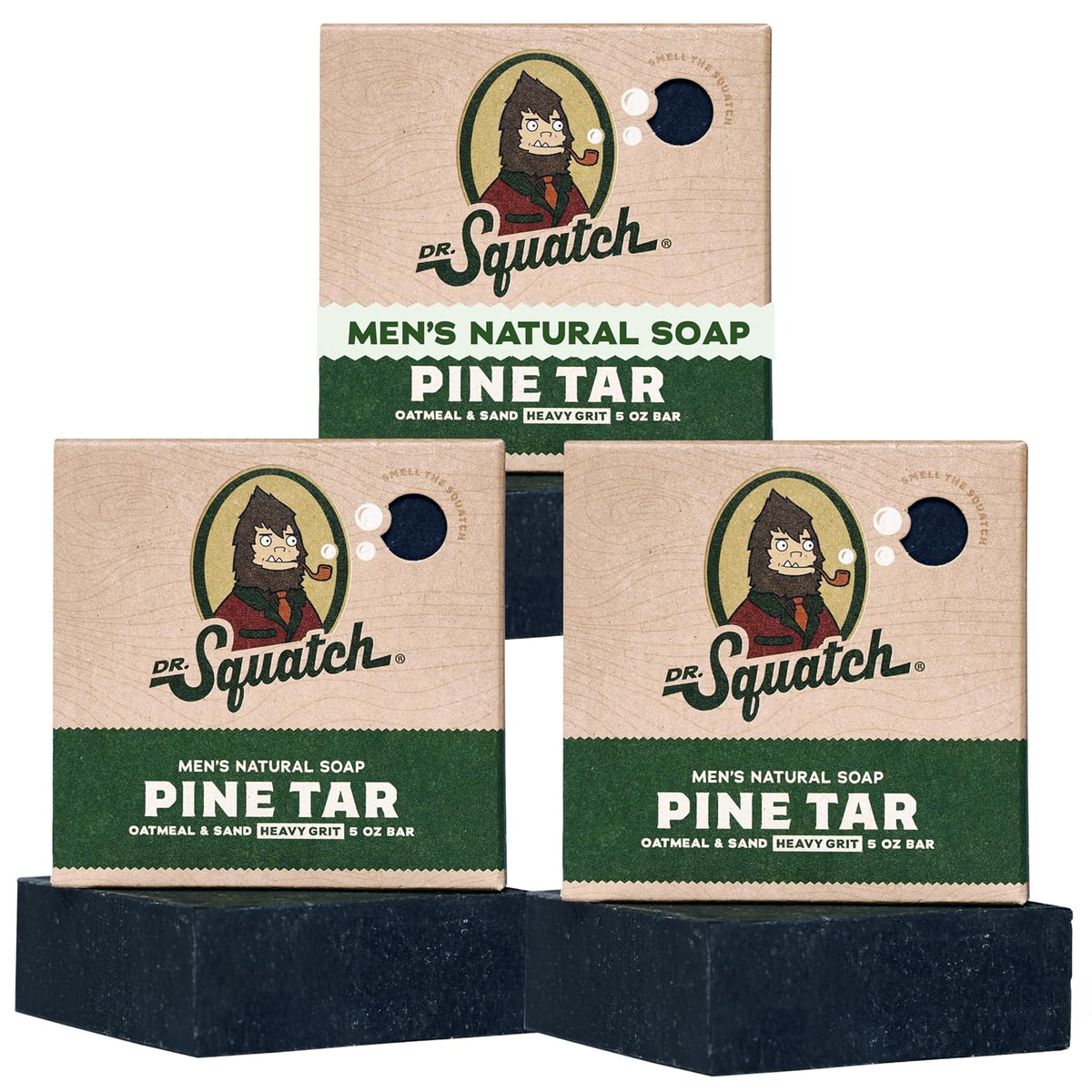 Dr. Squatch Natural Men’s Bar Soap - Cold Process Body Soap Bar with Natural Oils - Gifts for Men - Pine Tar (5 oz, 3-Pack)