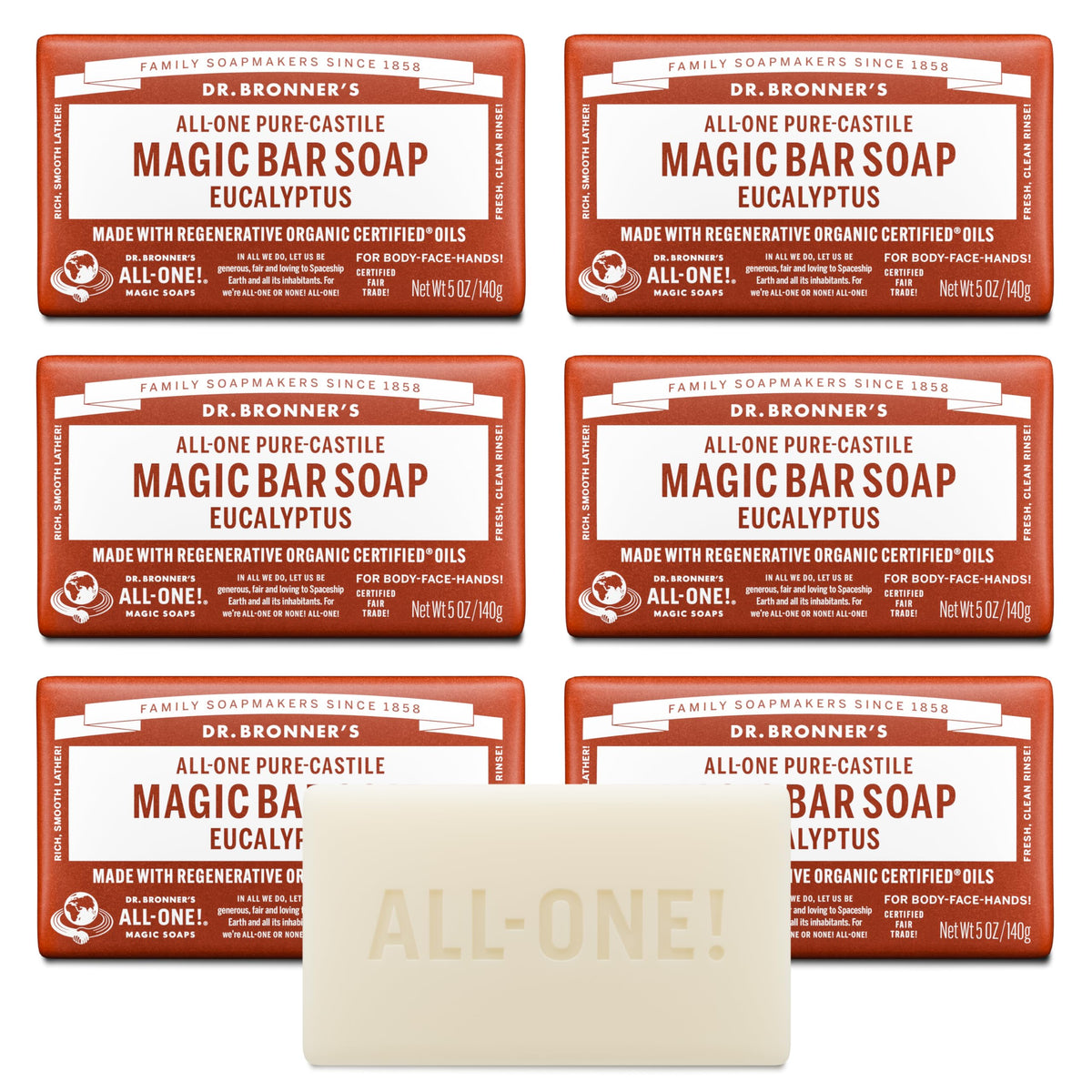 Dr. Bronner's Castile Bar Soap for Men & Women, Eucalyptus, 5 oz, 2-Pack