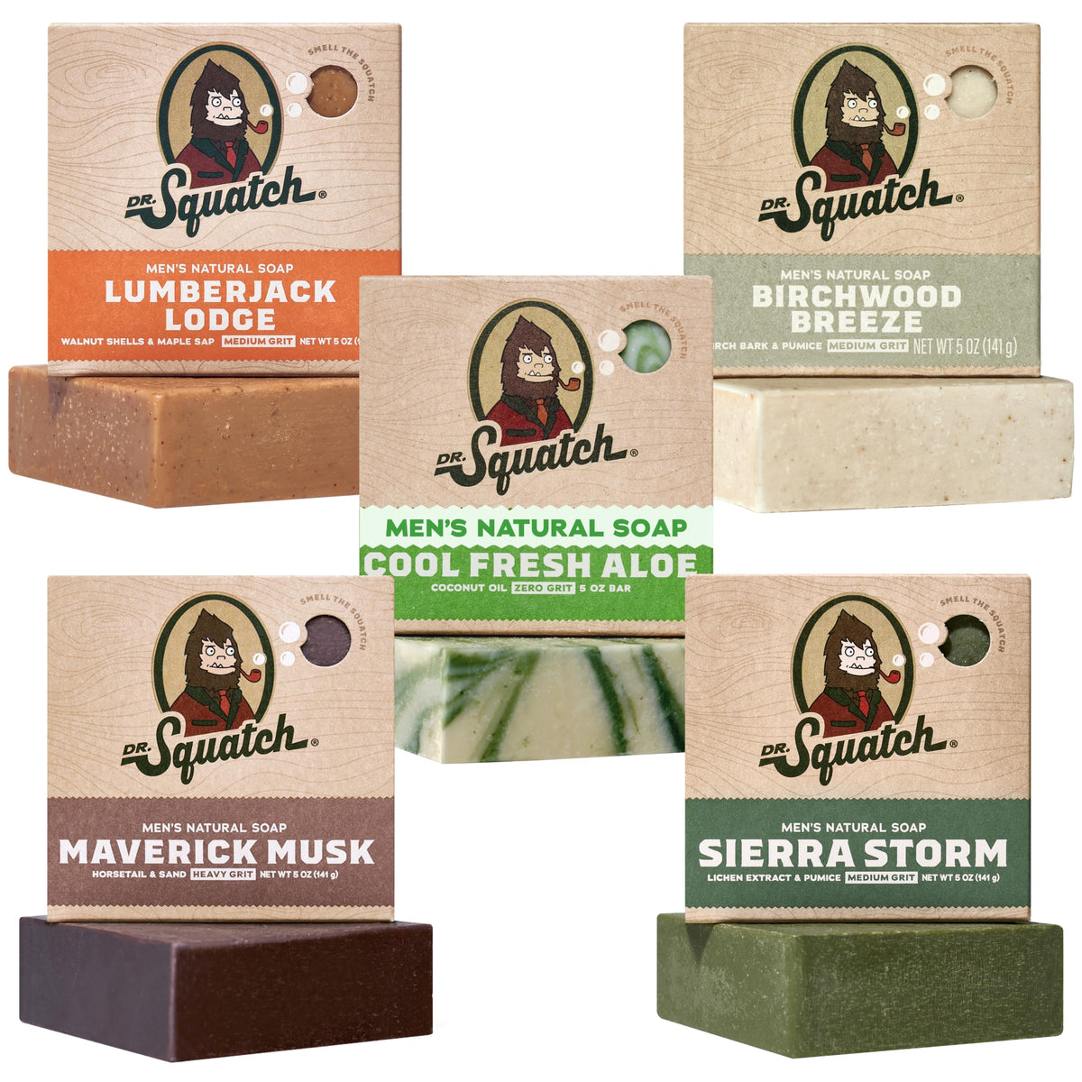 Dr. Squatch Natural Men’s Bar Soap - Cold Process Body Soap Bar with Natural Oils - Gifts for Men - Summer Citrus, Coconut Castaway, Fresh Falls, Coastal Mist & More (5 oz, 5-Pack, Scents May Vary)