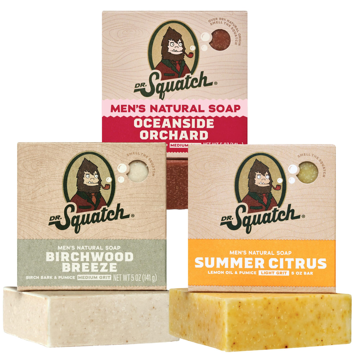 Dr. Squatch Natural Men’s Bar Soap - Cold Process Body Soap Bar with Natural Oils - Gifts for Men - Birchwood Breeze, Fresh Falls & Wood Barrel Bourbon (5 oz, 3-Pack)